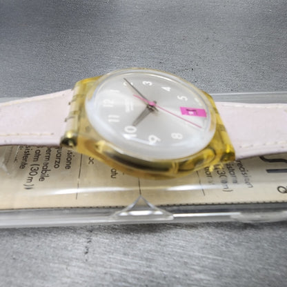 Swatch Pink Lady Watch Women 34mm Silver Dial Clear Date Round GP401 New Battery5