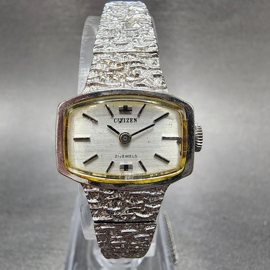 Citizen Watch Women 22mm Silver Dial Gold Plated Rectangle Manual Wind Runs0