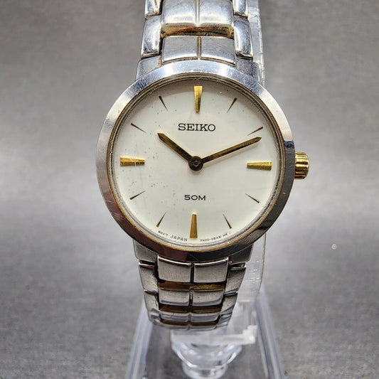 Seiko 50m Watch Women 25mm White Dial Two Tone Round 7n000ar0 New Battery0
