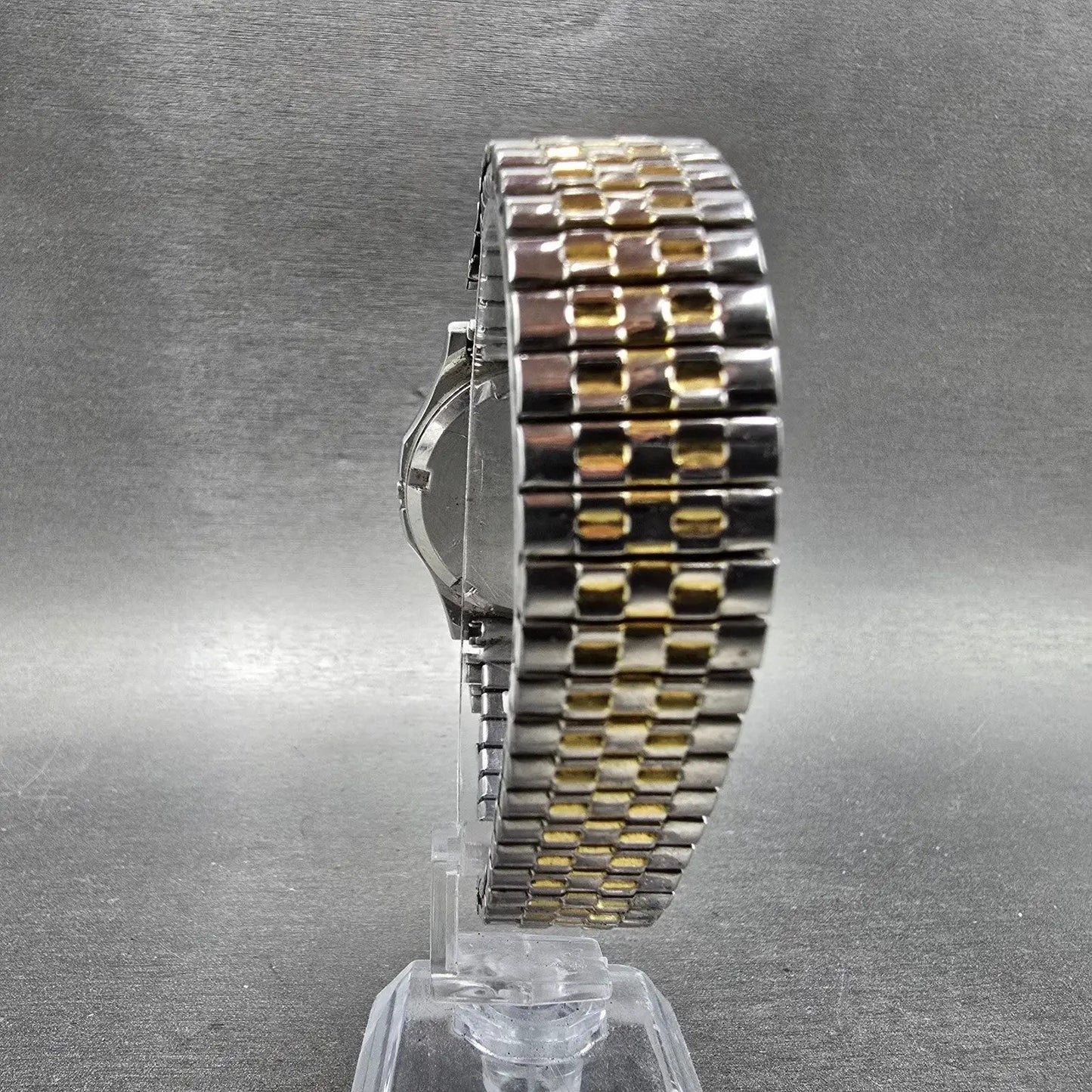 Seiko SQ Watch Men 35mm Silver Dial Two Tone Daydate Round 7123-7160 PARTS VTG10