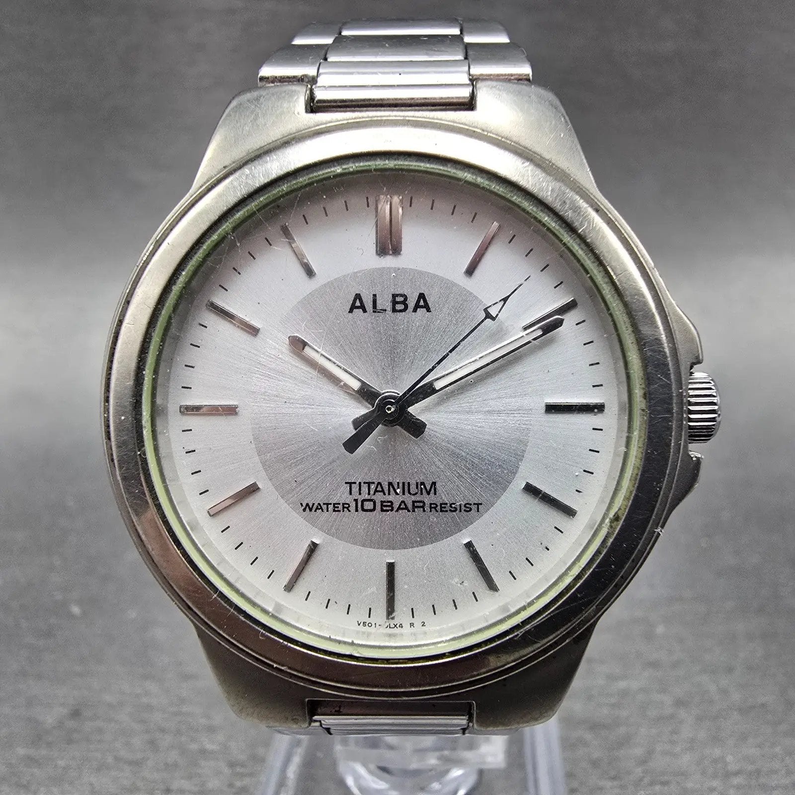 Seiko Alba Titanium Watch Men 35mm Silver Dial Silver Tone V501-0DN0 New Batt JN0
