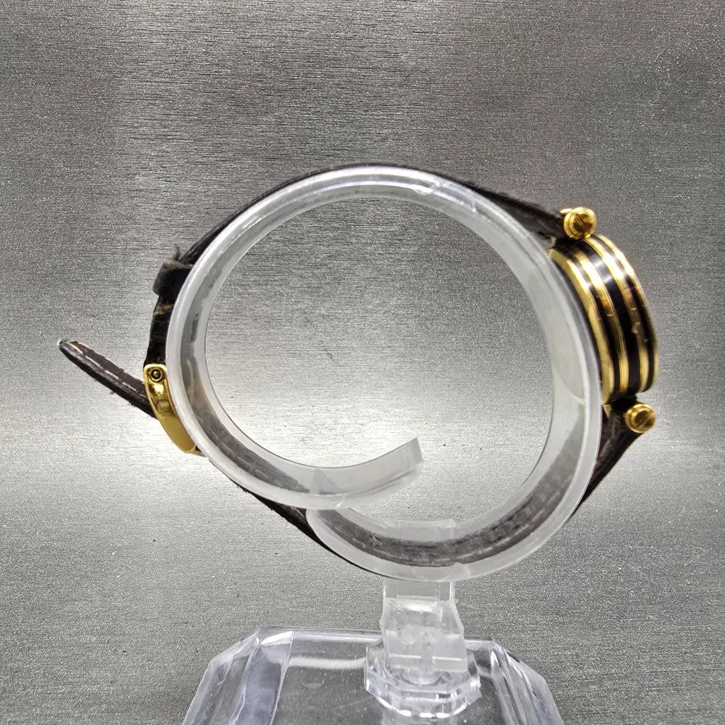 Gucci 2000L Watch Women 22mm Black Dial Gold Plated Round New Battery VTG BQWE8