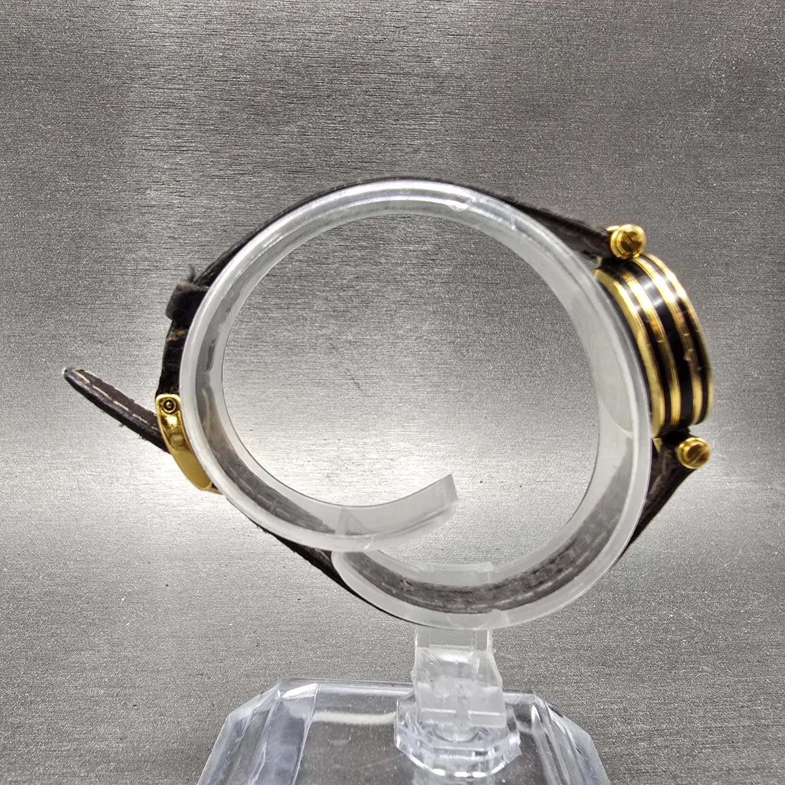 Gucci 2000L Watch Women 22mm Black Dial Gold Plated Round New Battery VTG BQWE8