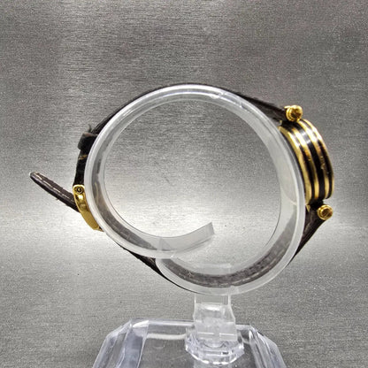Gucci 2000L Watch Women 22mm Black Dial Gold Plated Round New Battery VTG BQWE8