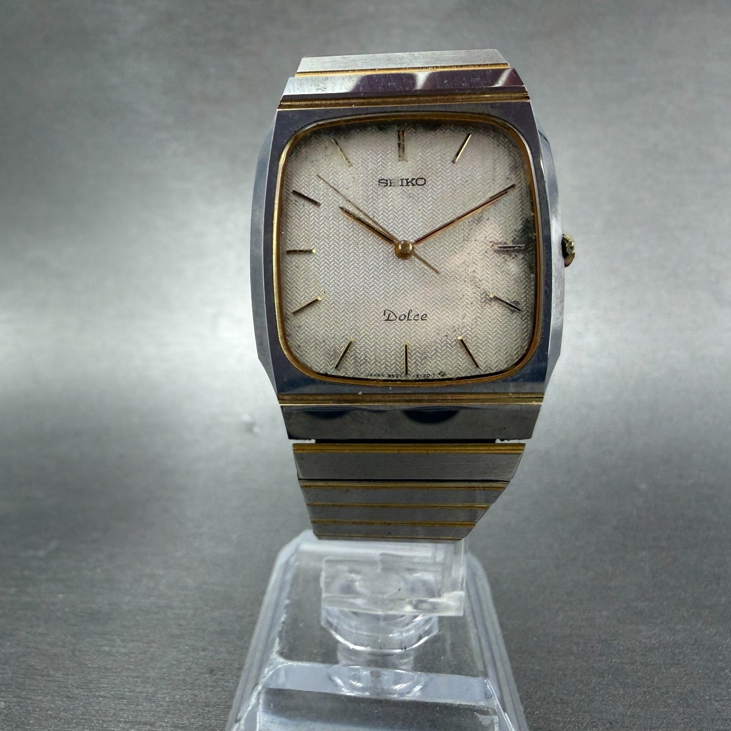 Seiko Dolce Watch Men 29mm Silver Dial Two Tone Rectangle 9531-5140 New Battery5