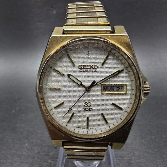 Seiko Watch Men 34mm Silver Dial Gold Tone Daydate Round 6923-8010 PARTS Vintage0