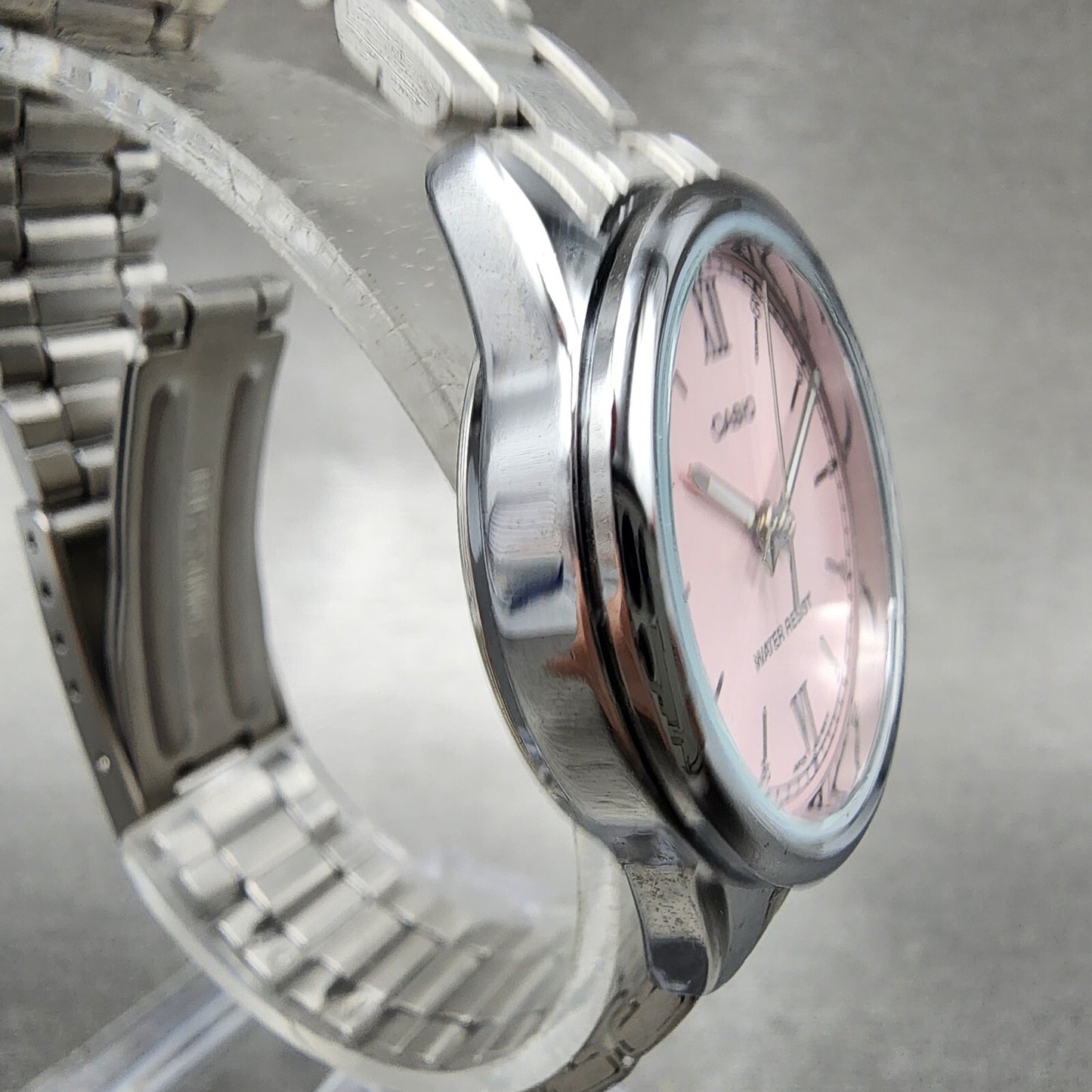 Casio Watch Women 28mm Pink Dial Stainless Steel Round LTP-V005 New Battery
