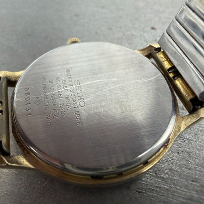 Seiko Spirit Watch Men 33mm White Dial Gold Tone Date Round 5E32-6A3A New Batt 49