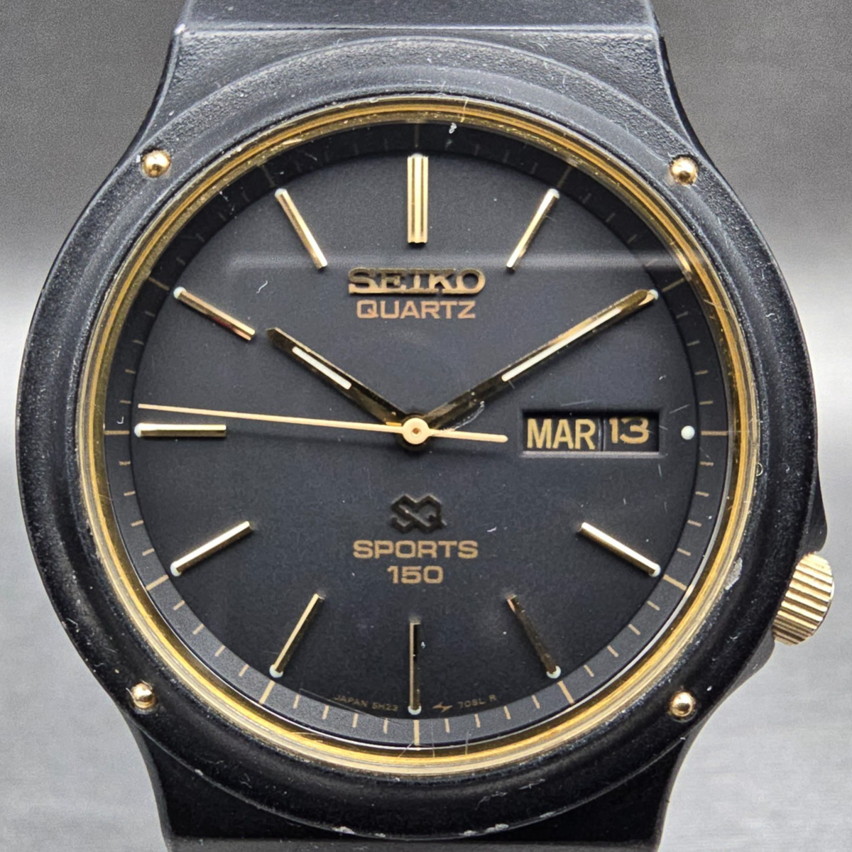 Seiko Sports 150 Watch Men 36mm Black Dial Two Tone Daydate 5H23-7029 New Batt J1