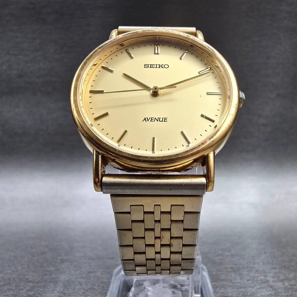 Seiko Avenue Watch Men 32mm Champagne Dial Gold Round 7N01-6D30 New Battery JDM5