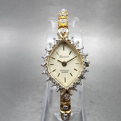 Armitron Deauville Watch Women 14mm Champagne Dial Gold Tone Oval New battery0
