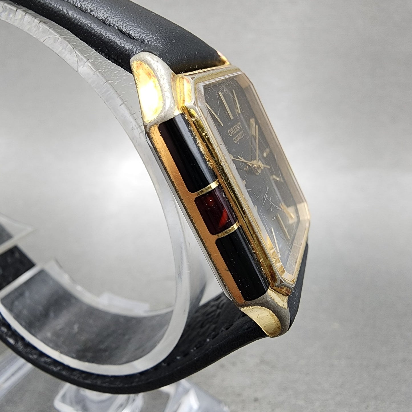 Orient Tank Watch Men 27mm Black Dial Black & Gold Tone I53543540 New Battery3