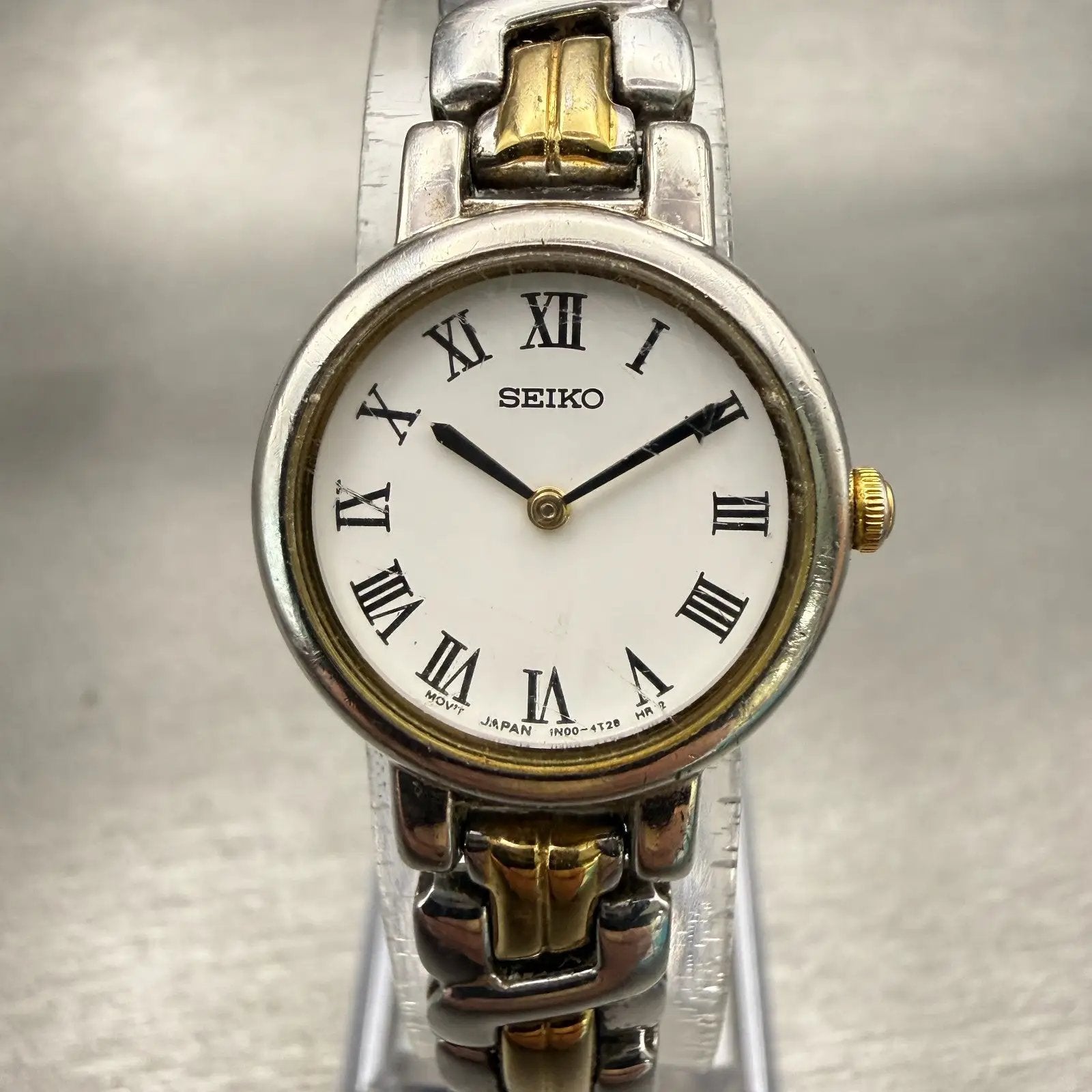 Seiko Watch Women 21mm White Dial Two Tone Round 1N00-1E20 New Battery Vintage0