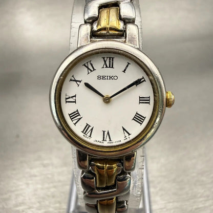 Seiko Watch Women 21mm White Dial Two Tone Round 1N00-1E20 New Battery Vintage0