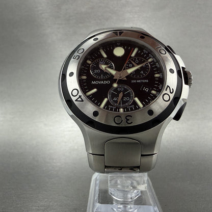 Movado Series 800 chronograph Watch Men 46mm Black Dial Steel Date READ!!!! Runs5