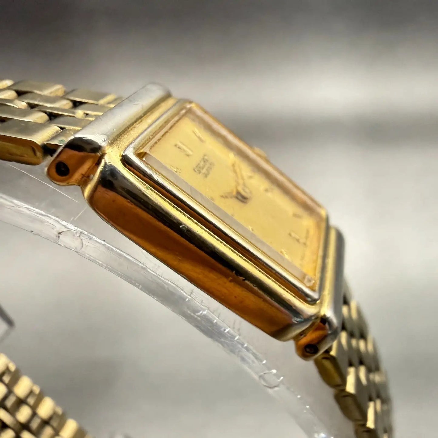 Seiko Watch Women 14mm Gold Dial Gold Tone Rectangle 1F20-5B80 New Battery VTG3