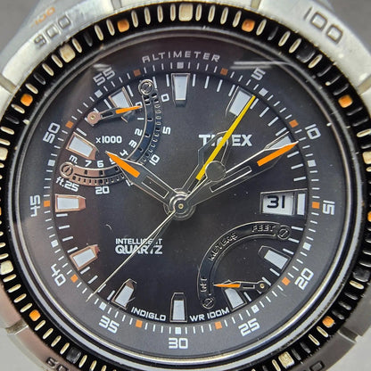 Timex Adventure Altimeter Watch Men 50mm Black Dial Silver Date New Battery1