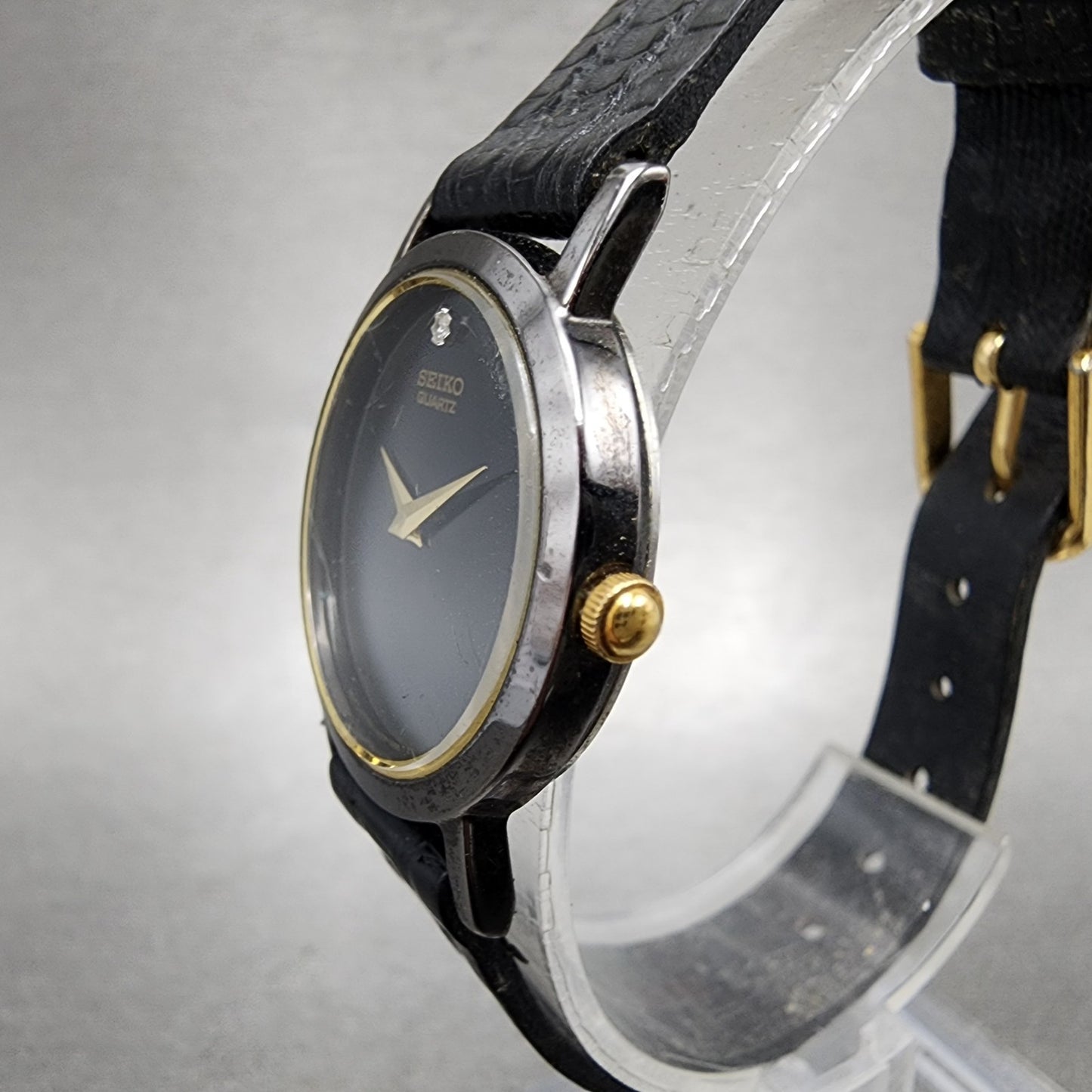 Seiko Watch Women 25mm Black Dial Black Tone Round 1N000C99 New battery VTG2