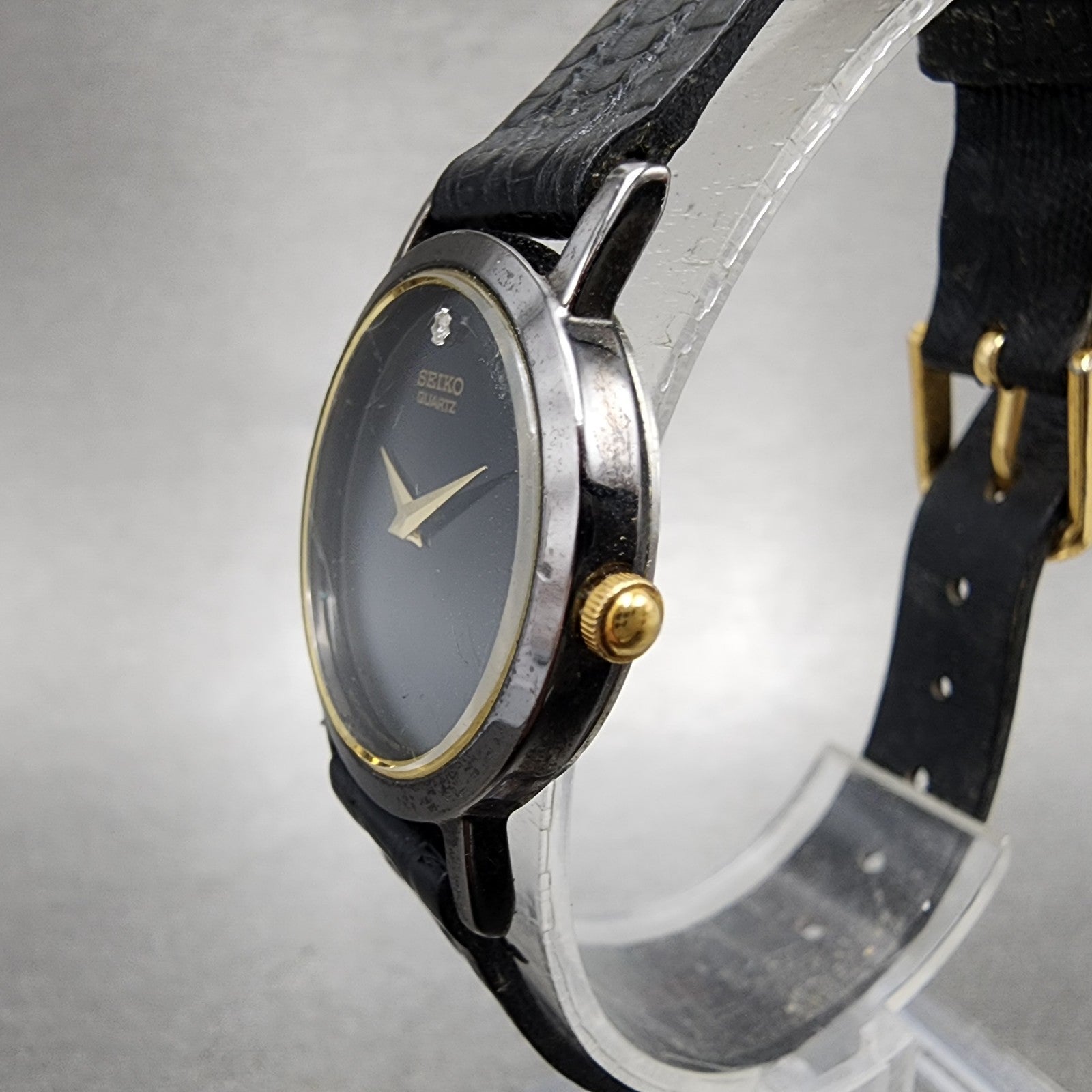 Seiko Watch Women 25mm Black Dial Black Tone Round 1N000C99 New battery VTG2