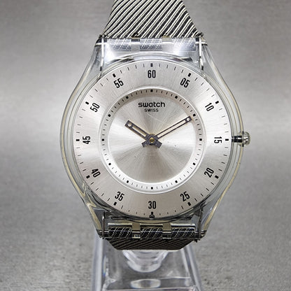 Swatch Skin Watch Women 34mm Silver Dial Clear Case Round New Battery0