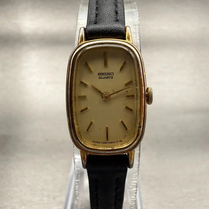 Seiko Watch Women 15mm Champagne Dial Gold Tone Rectangle 1320-5539 New Battery0
