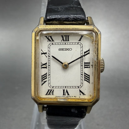 Seiko Tank Watch Women 18mm White Dial Gold Tone Manual Wind 1100-5409 PARTS0