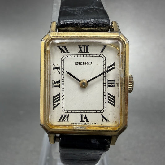 Seiko Tank Watch Women 18mm White Dial Gold Tone Manual Wind 1100-5409 PARTS0