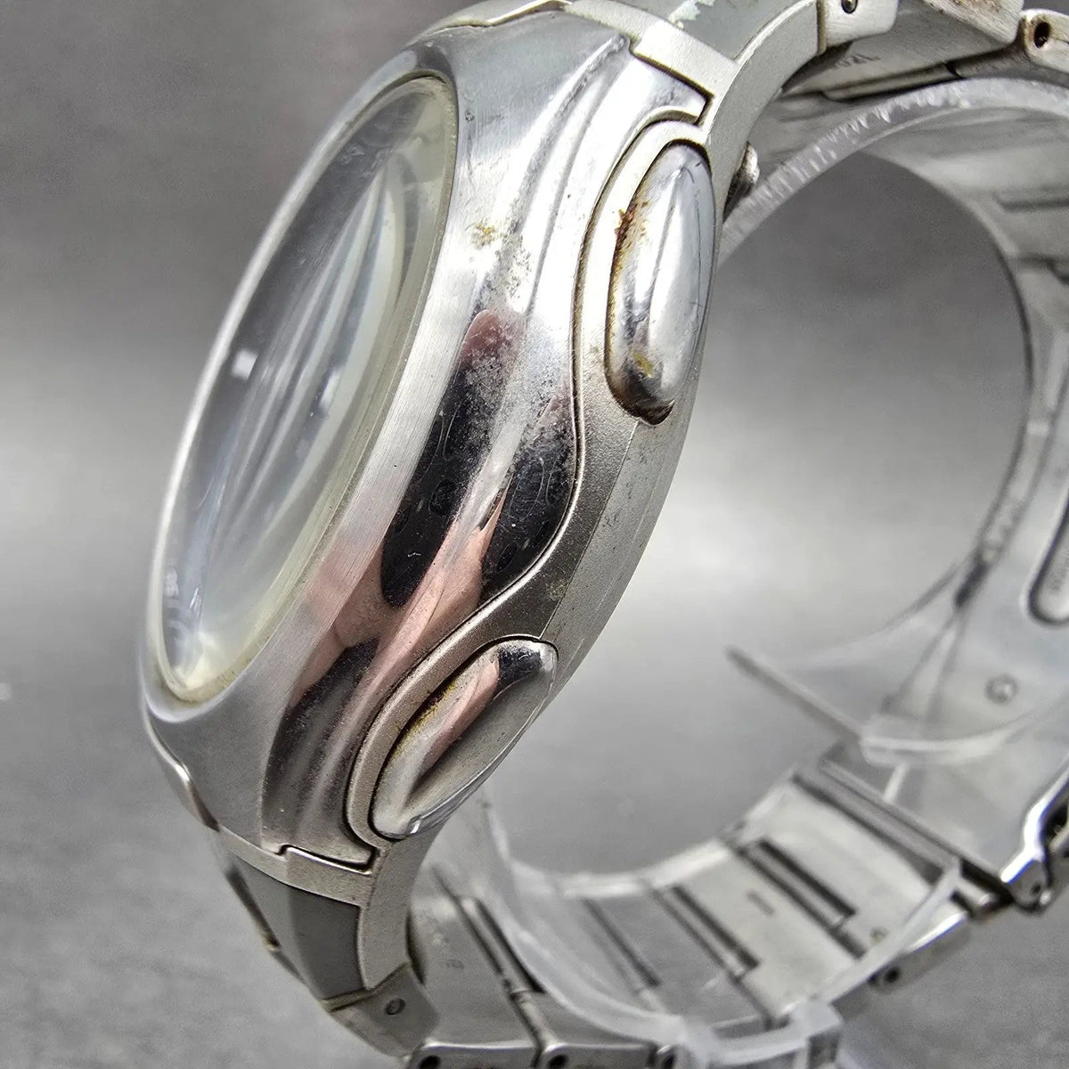 Casio Wave Ceptor Watch Men 43mm Gray Dial Silver Solar Alarm Daydate Runs JDM5