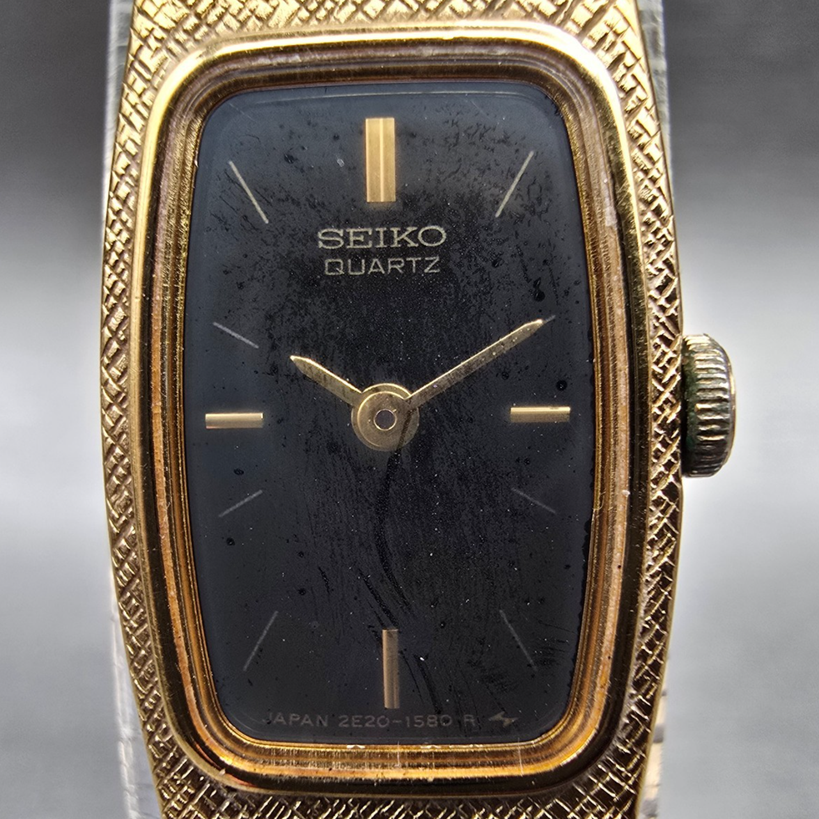 Seiko Watch Women 13mm Black Dial Gold Tone Rectangle 2E20-6139 New Battery VTGL1
