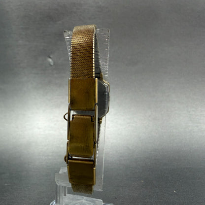 Seiko Watch Women 17mm Black Dial Gold Tone Octagon 2B20-5019 New Batt Vintage7