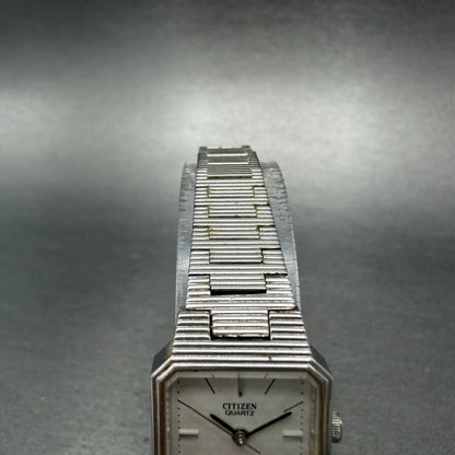 Citizen CQ Watch Women 17mm White Dial Silver Tone Rectangle 4-751922 New Batt4