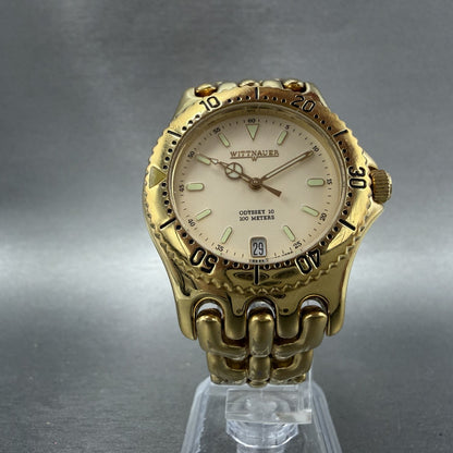 Wittnauer Odyssey 10 Dive Watch Men Cream Dial Gold Tone Date Round New Battery5