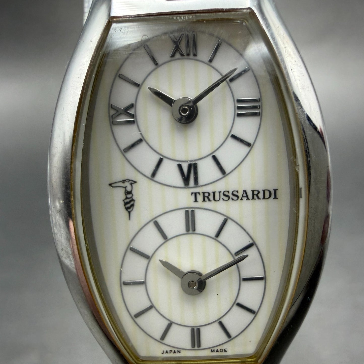 Trussardi Dual Time Watch Women 20mm White Dial Silver Tone Rectangle New Batt1