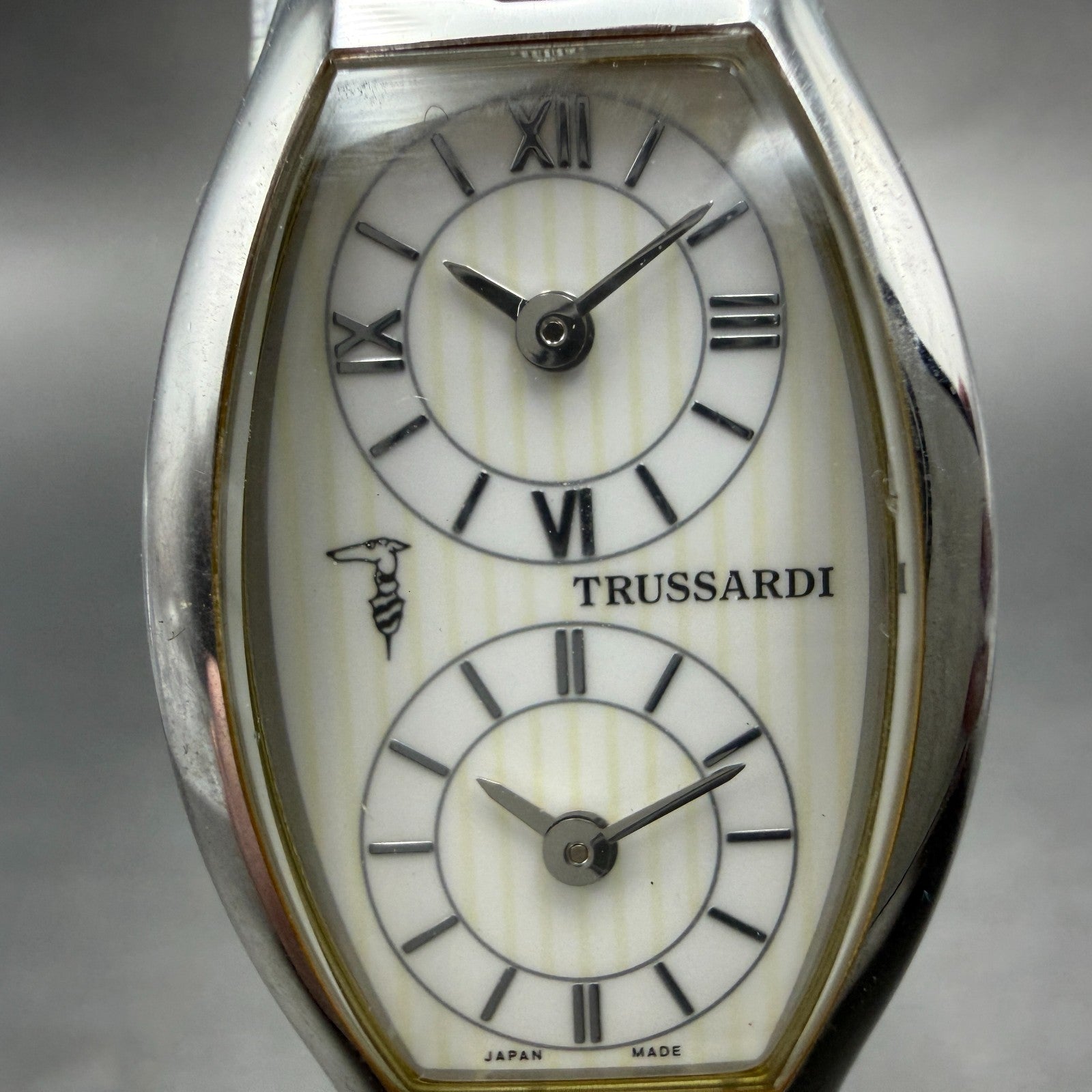 Trussardi Dual Time Watch Women 20mm White Dial Silver Tone Rectangle New Batt1