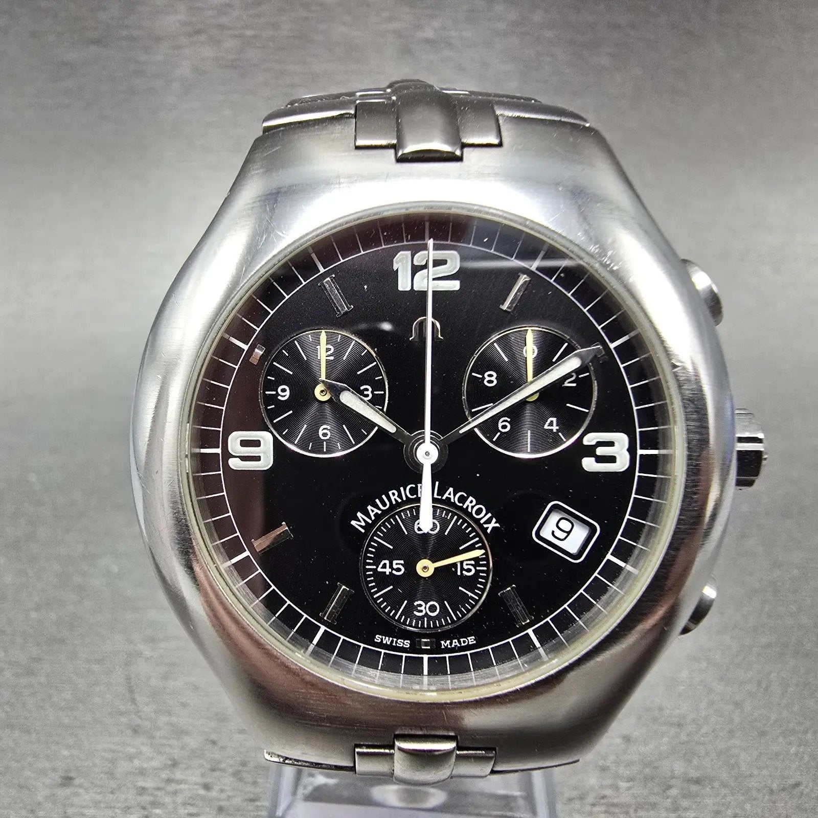 Maurice Lacroix Siras Chronograph Watch Men 38mm Black Dial Steel Date New Batt0