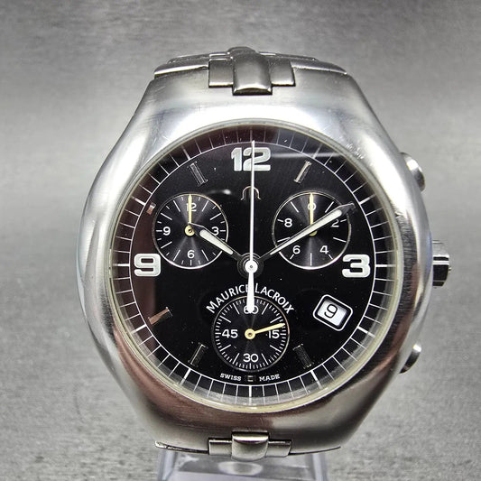 Maurice Lacroix Siras Chronograph Watch Men 38mm Black Dial Steel Date New Batt0