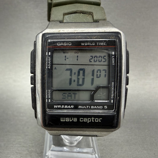 Casio Waveceptor Watch Men 39mm Digital Silver Tone Alarm Chrono WV59J New Batt0