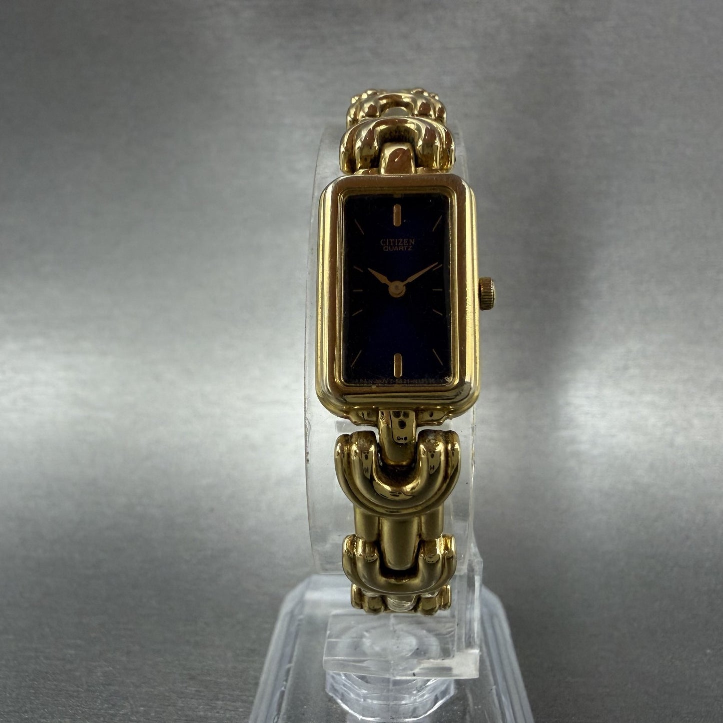 Citizen Tank Watch Women 14mm Blue Dial Gold Tone Rectangle 5421S36475 New Bat5