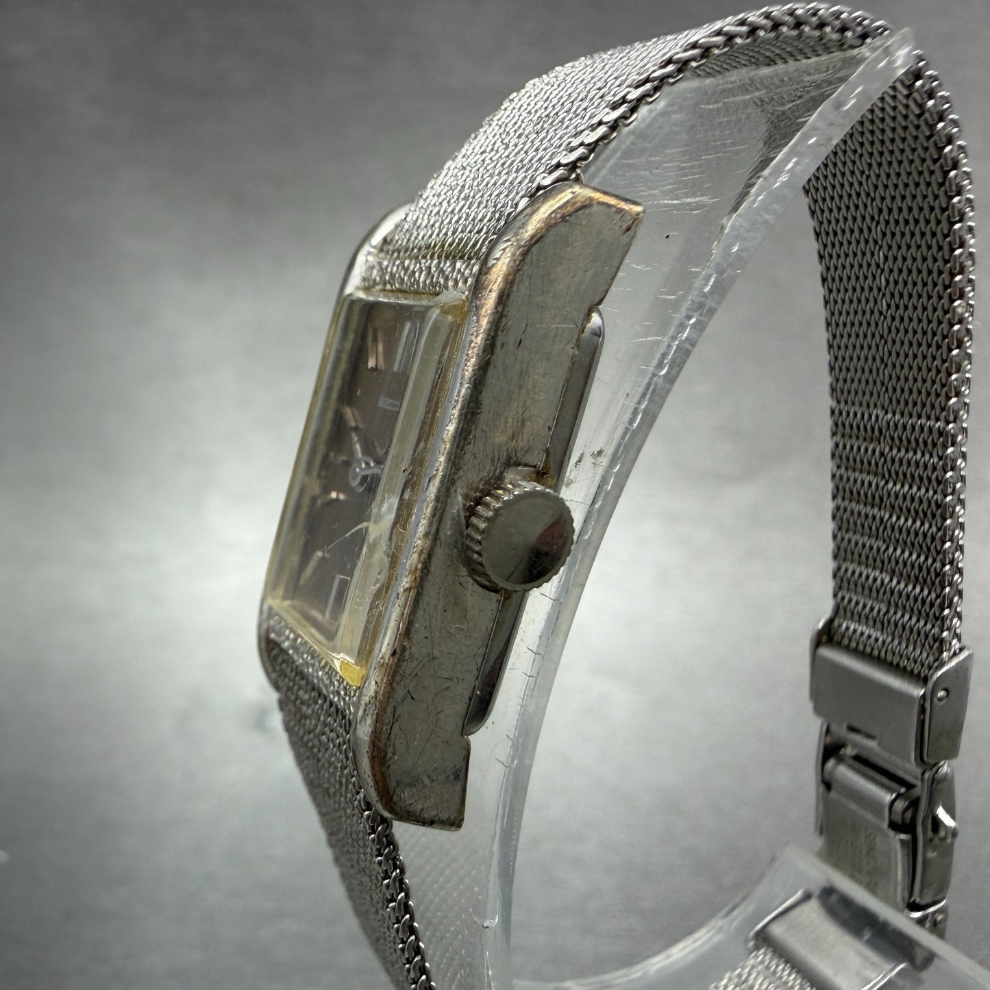 Seiko Tank Watch Women 15mm Brown Dial Silver Tone Rectangle Manual 11-4849 Runs2