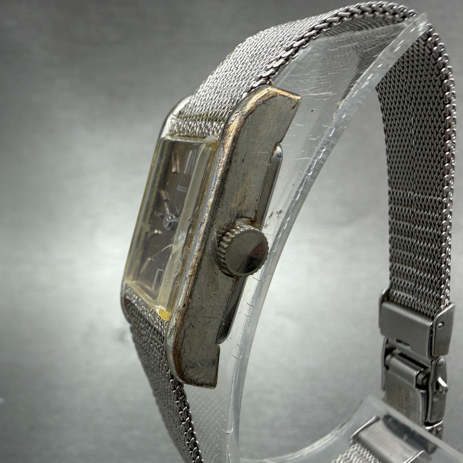 Seiko Tank Watch Women 15mm Brown Dial Silver Tone Rectangle Manual 11-4849 Runs2