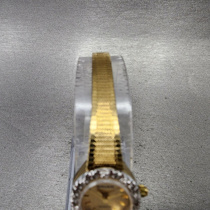 Gruen Watch Women 16mm Gold Dial Gold Tone Oval Diamond Bezel New Battery4