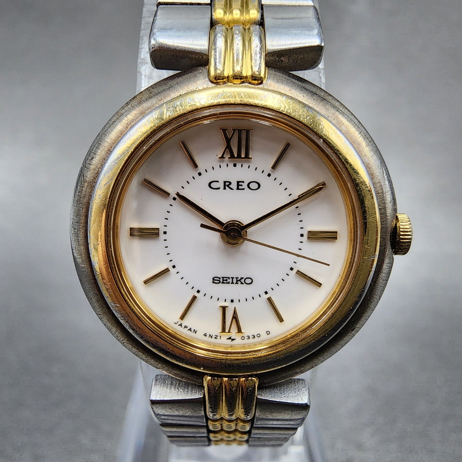 Seiko Creo Watch Women 23mm White Dial Two Tone 4n210140 New Battery1