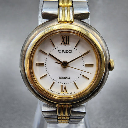 Seiko Creo Watch Women 23mm White Dial Two Tone 4n210140 New Battery1