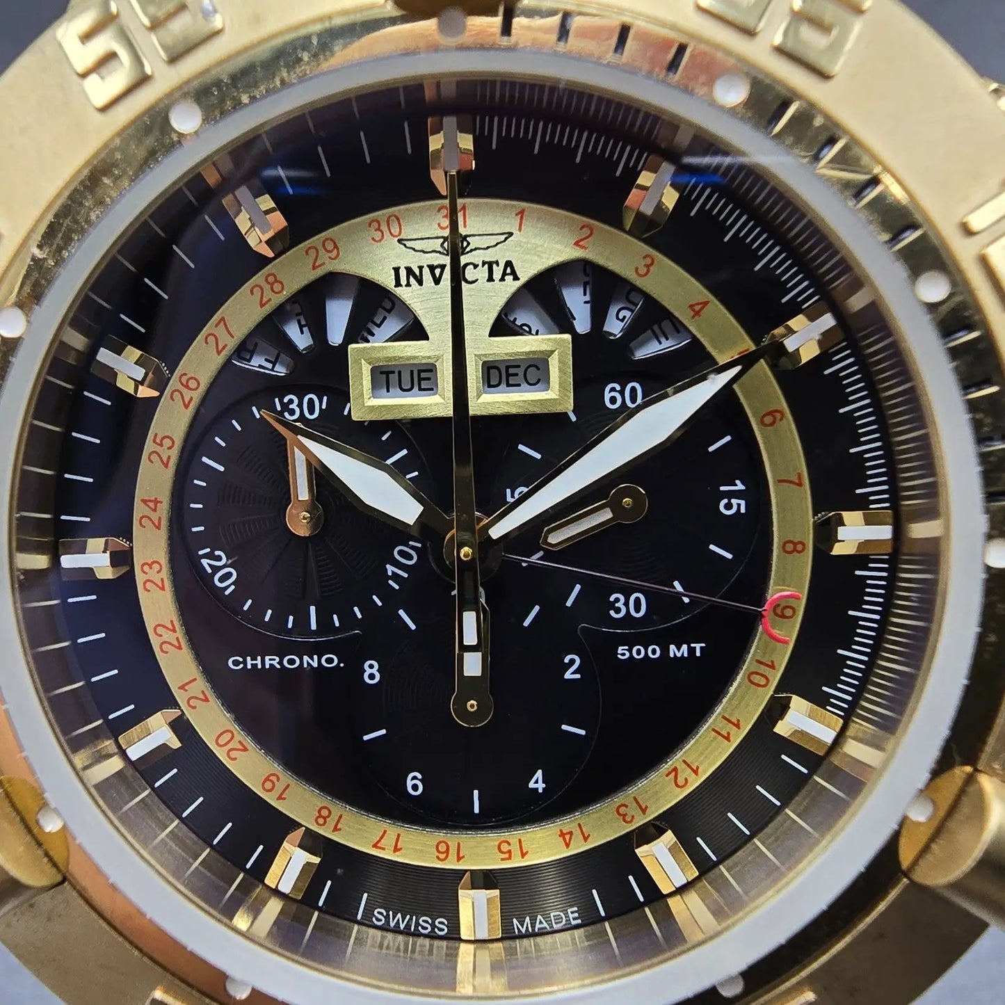 Invicta Sub Aqua Noma III Chronograph Watch Men 50mm Black Dial Gold Tone NewBat1