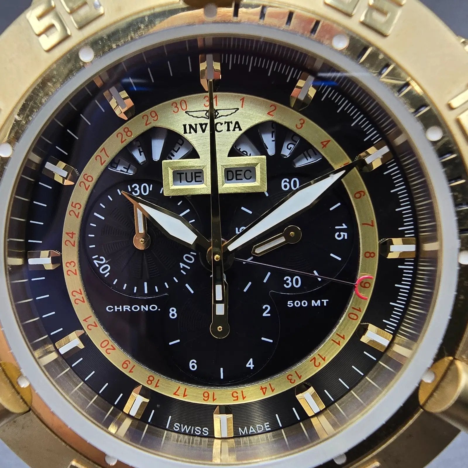 Invicta Sub Aqua Noma III Chronograph Watch Men 50mm Black Dial Gold Tone NewBat1