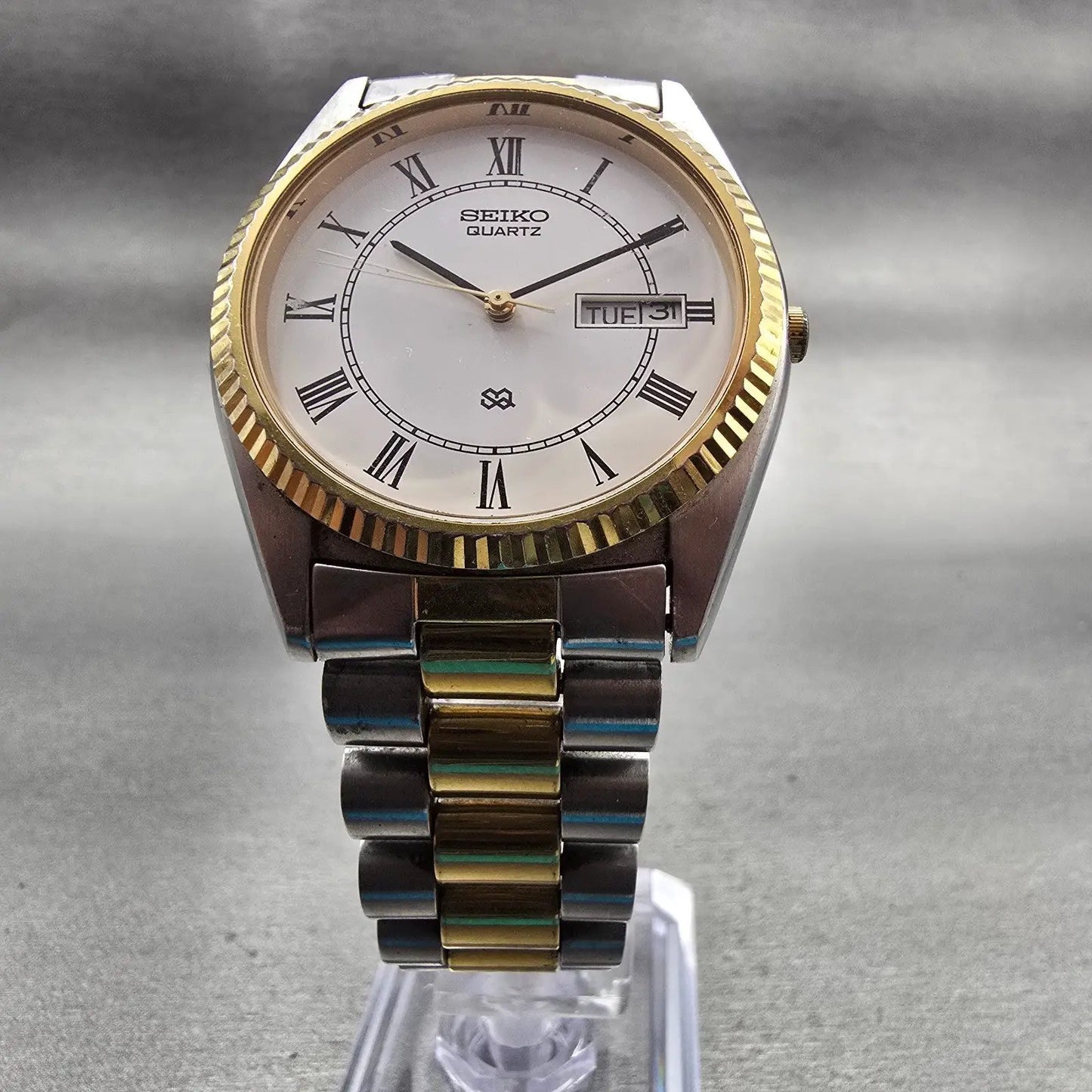 Seiko President Watch Men 36mm White Dial Two Tone Daydate 5Y23-8A60 New Battery6
