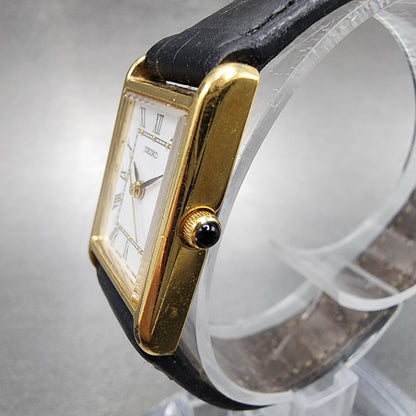 Seiko Tank Watch Women 18mm White Dial Gold Tone Rectangle 1N015G40 New Battery2
