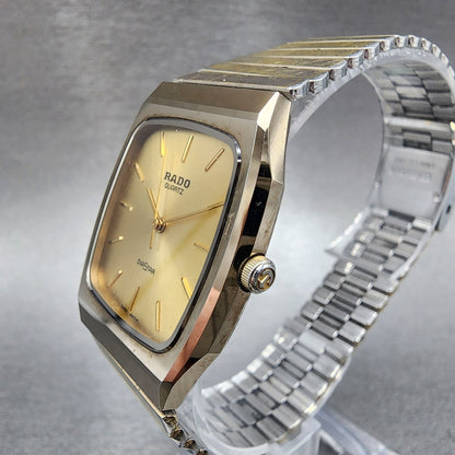 Rado Diastar Watch Men 29mm Gold Dial Gold Tone Rectangle 132.9505.3 New Battery