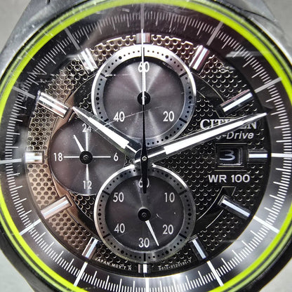 Citizen Eco-Drive Chronograph Watch Men 41mm Black Dial Black & Green Tone Runs1
