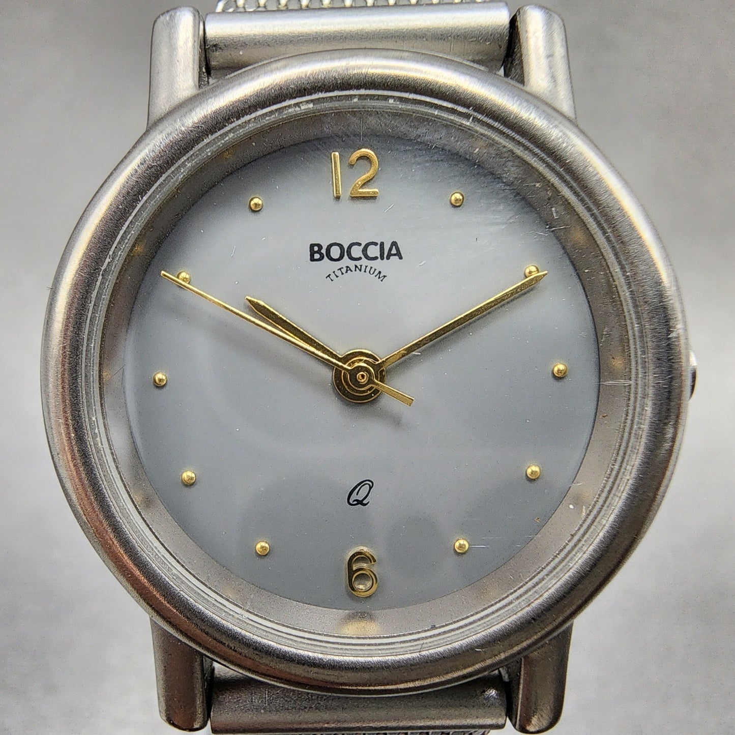 Boccia Titanium Watch Women 28mm Gray Dial Gray Tone Round Mesh Band New Battery1